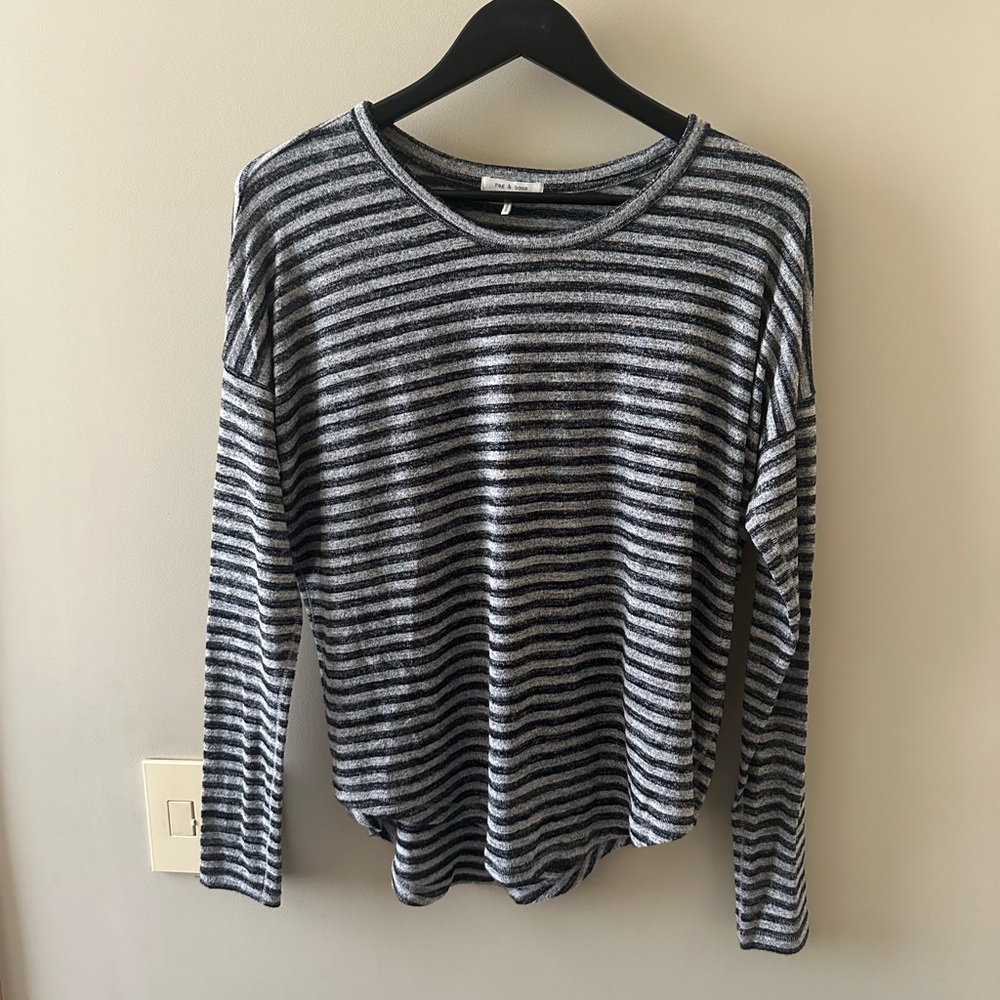 Rag & Bone Oversized Grey and Black Striped Long Sleeve Tee